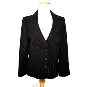Classiques Entier Blazer 8 Petite Black 3-Button Jacket Dots Career Business